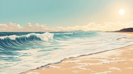 Wall Mural - Scenic view of sandy beach with gentle waves under the summer sun