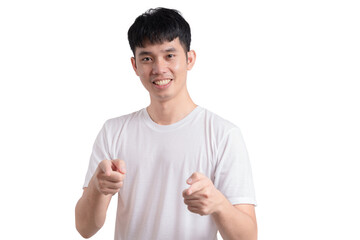 Sticker - A young man with a white shirt is pointing to the camera