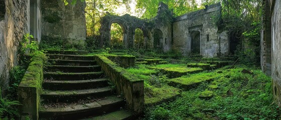 Wall Mural - Old green ruins of historical building 