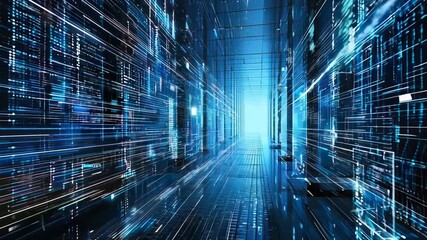 Wall Mural - advancing in a data technology background in blue