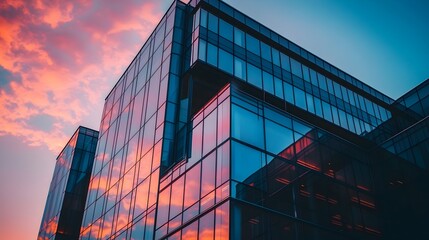 Wall Mural - Radiant Sunset Reflects on Sleek Modern Office Building Exterior