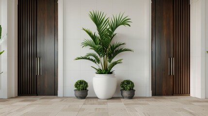 Wall Mural - Chic and Stylish Entrance Decor of Luxury Hotel Lobby Featuring Elegant Greenery Accents Marble Flooring and Sophisticated Design Elements Creating a Grand and Welcoming Ambiance