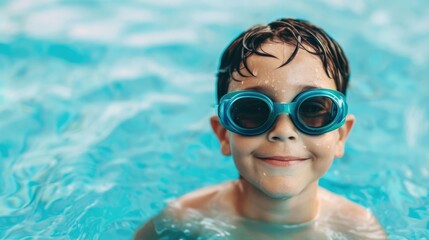 young boy enjoys taking swimming lessons with a swimming instructor in an outdoor pool during the su