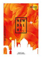 Wall Mural - New Delhi city poster with abstract skyline, cityscape, landmark and attraction. India capital vector illustration layout for vertical brochure, website, flyer, presentation