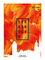 Wall Mural - Strasbourg city poster with abstract skyline, cityscape, landmark and attraction. France, Alsace town vector illustration layout for vertical brochure, website, flyer, presentation