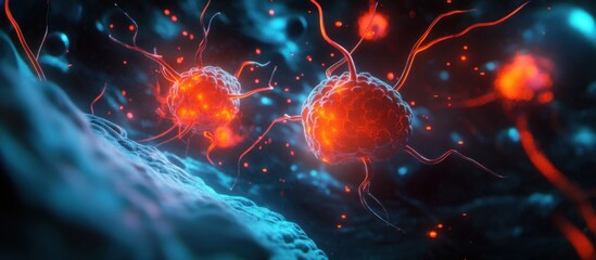 Wall Mural - a group of cells resembling neurons with visible connections inside the nervous system, representing