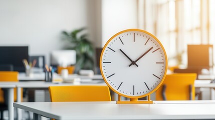 Canvas Print - Yellow Clock on Office Table.