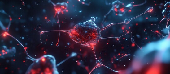 Wall Mural - a group of cells resembling neurons with visible connections inside the nervous system, representing