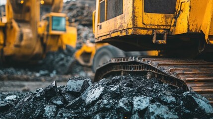 Wall Mural - Close up of a bulldozer's tracks on a pile of rubble.