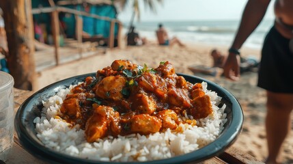 serving spicy goan chicken vindaloo curry