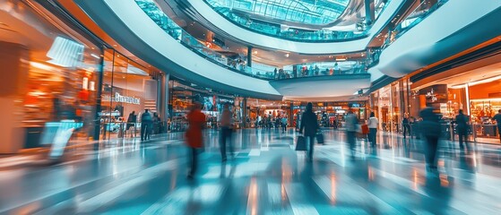 shopping mall with people, motion blur