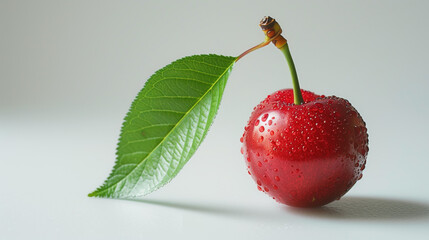 Wall Mural - A single cherry on a white background 