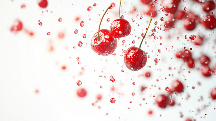 Wall Mural - Pattern of cherries on a white background 