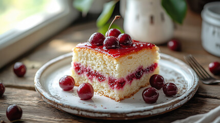 Wall Mural - Cherries on a cream cake 