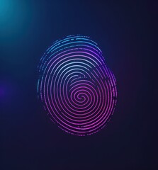 Wall Mural - fingerprint swirl in neon light shines on dark blue background gradient