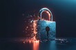 © grey - A cracked padlock icon with information leaking out, representing a data breach.