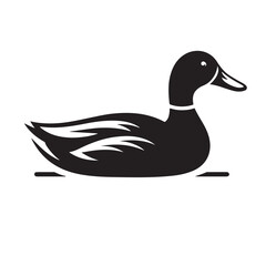 A minimalist black and white vector illustration of a peaceful duck gliding on water.