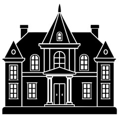 Wall Mural - Classic Heritage House Silhouette black and white vector illustration on a white background