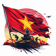 fire in the city vector, Vietnamese flag