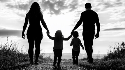 Wall Mural - Happy Family Silhouette