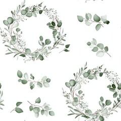 Sticker - Seamless pattern of delicate wreaths with baby’s breath and eucalyptus