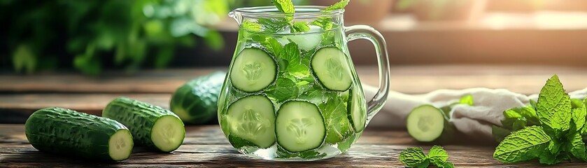 Canvas Print - Refreshing Cucumber and Mint Infused Water - Photo