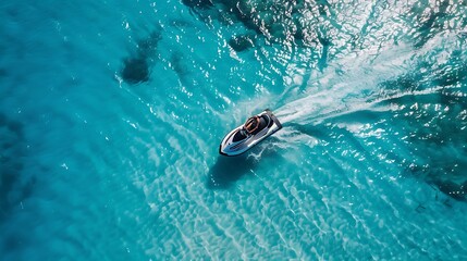 Blue sea and a jet ski floating on the sea