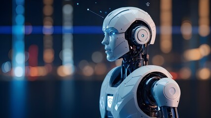 Voice automated robot assistant. Artificial intelligence communicates and answers calls using a headset