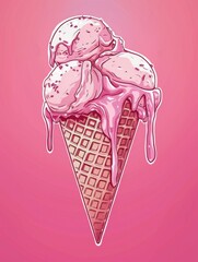 Wall Mural - Pink Ice Cream Cone with Two Scoops