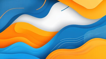 Wall Mural - A vibrant blue and orange abstract background featuring playful lines, perfect for modern digital designs.