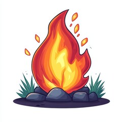 Sticker - Bright and playful cartoon fire with flickering flames, set against a clean white background for a fun, vibrant look.