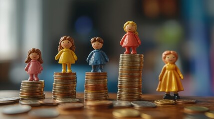 Wall Mural - A group of dolls are standing on top of stacks of coins