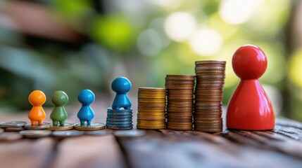 Wall Mural - A group of people are standing next to a pile of coins and a red figure