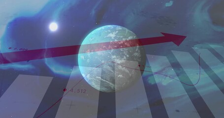 Sticker - Rising arrow and data chart animation over Earth and space background