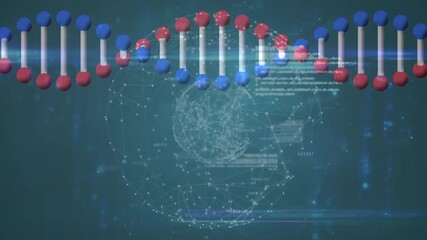 Wall Mural - Processing scientific data, DNA strand and binary coding animation