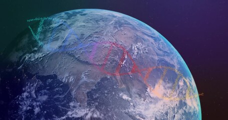 Wall Mural - Animating DNA strands over rotating Earth from space