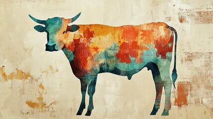 Poster - watercolor style painting of a cow shape