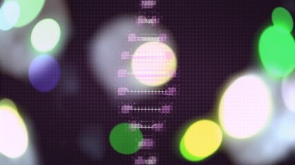 Wall Mural - animating dna strand and glowing circles on dark background