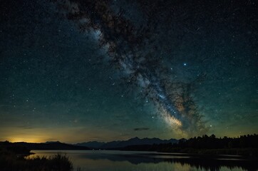 Wall Mural - Beautiful night sky.Mountains, rivers, stars and the Milky Way