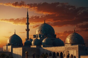 The Mosque with Sunset and Shiloutte