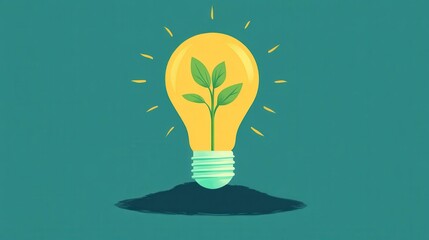 Wall Mural - A light bulb with a plant growing inside symbolizes innovation and sustainability. The image conveys a sense of hope and creativity.