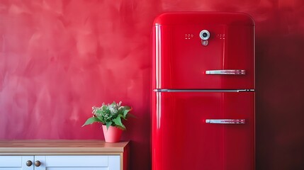 Wall Mural - Crimson background with fridge domestic freezer at home