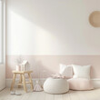 © Nordic - Child's bedroom interior with stylish furniture. Idea for design in pink color, pillows and cushions