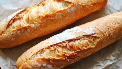 Two loaves of bread with a white crust on top