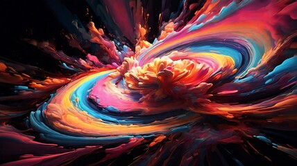 Wall Mural - Abstract colorful explosion on black background ideal for dynamic designs, vibrant concepts, energetic themes, modern art, and eyecatching visuals. 1