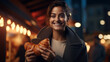 © Creative Valley - Happy Woman Holding Croissant in Cinematic Lighting