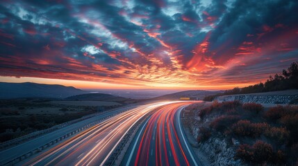 Wall Mural - Highway Lights Against a Dramatic Sunset