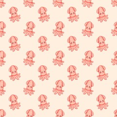 Wall Mural - Seamless Patterns pink squid sea animal background