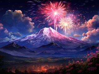 Wall Mural - Beautiful Forest with celebration fireworks scene