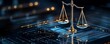 © Cheewynn - Futuristic hologram of legal documents being scanned for compliance by digital scales of justice, intricate tech patterns, vivid colors, Legal document solutions, Regulatory checks